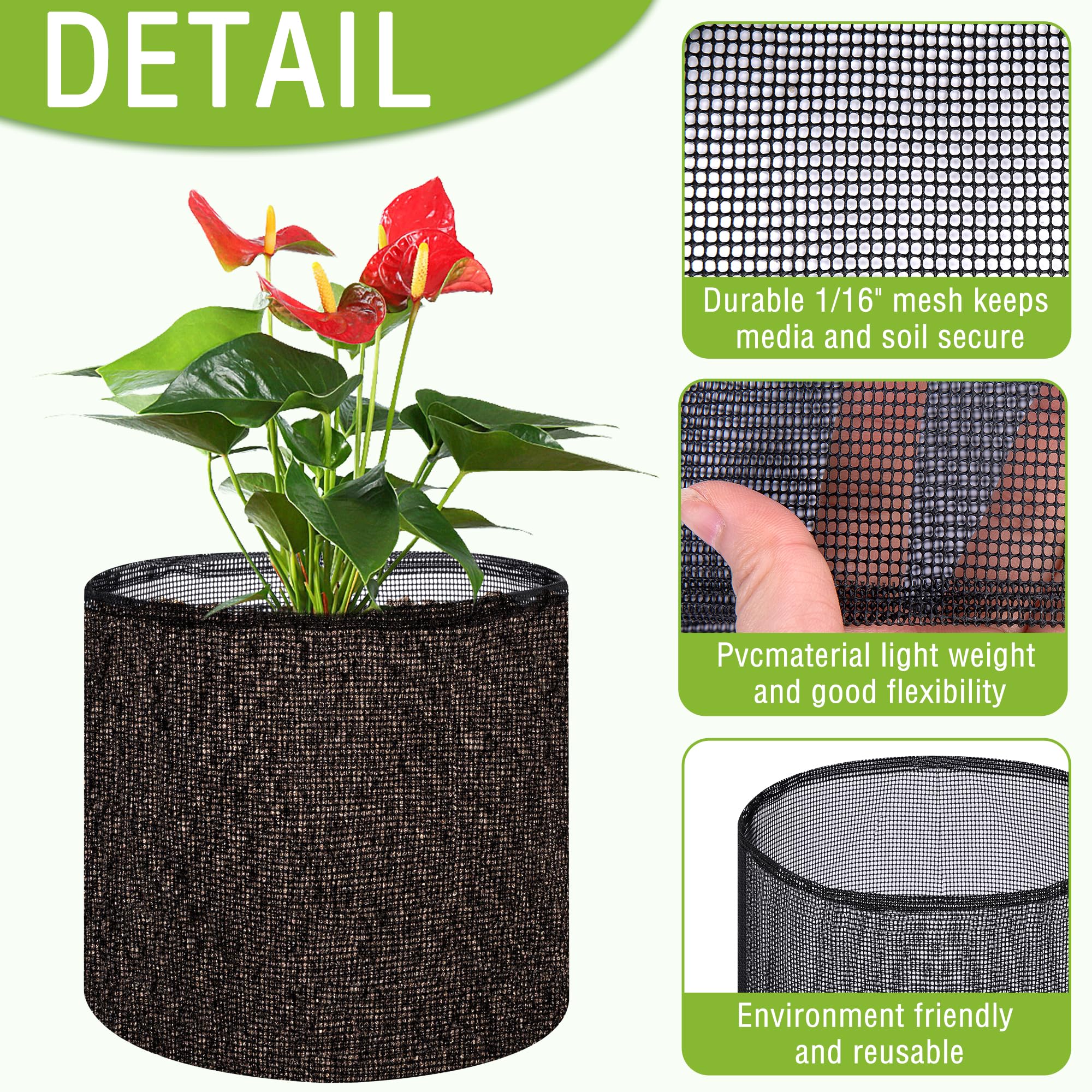 4 Pcs Reusable Mesh Aquatic Pond Planting Bags, 7.1" H x 7.2" Dia Black Round Breathable Planters for Pond Bog & Terrestrial Plants
