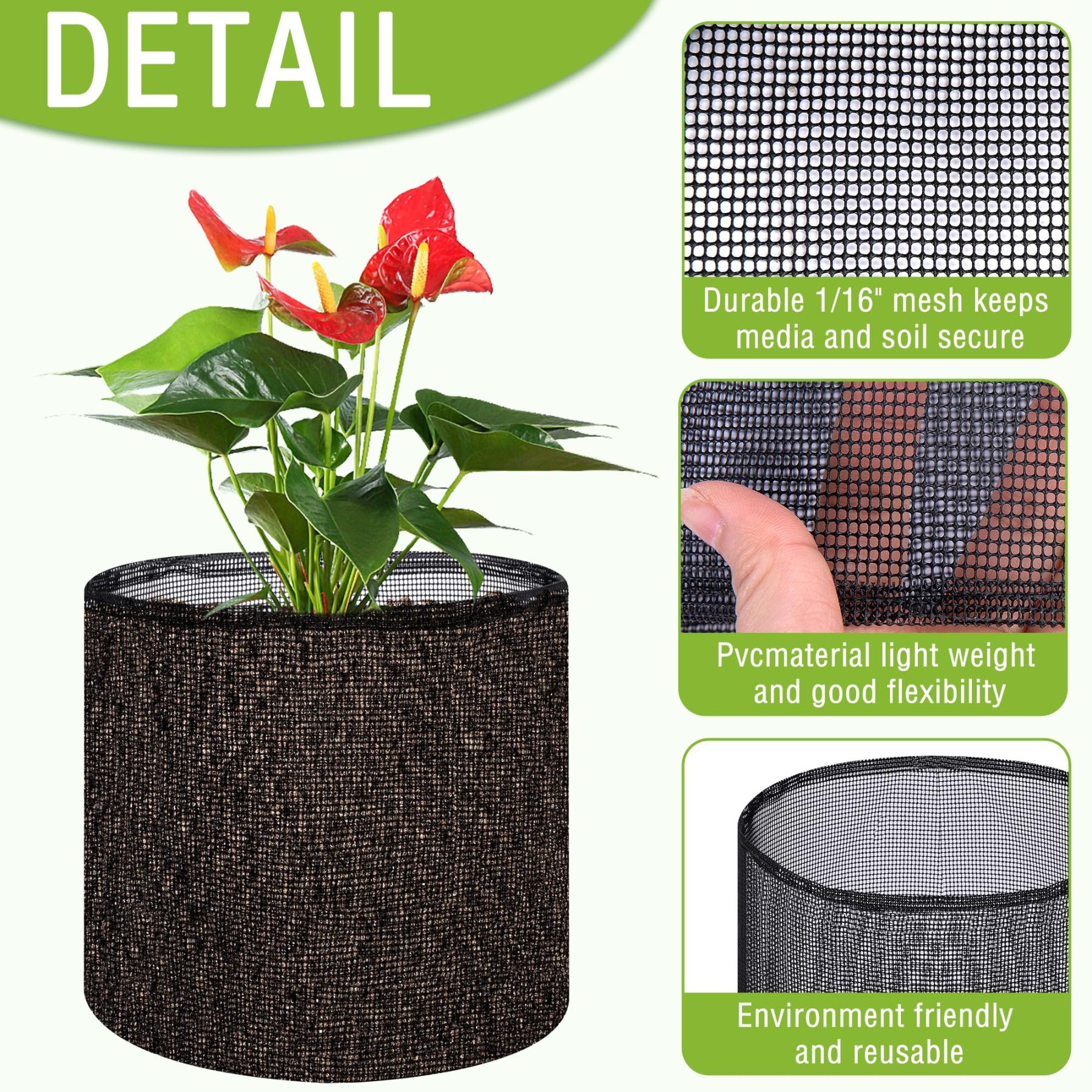 4 Pcs Reusable Mesh Aquatic Pond Planting Bags, 7.1" H x 7.2" Dia Black Round Breathable Planters for Pond Bog & Terrestrial Plants