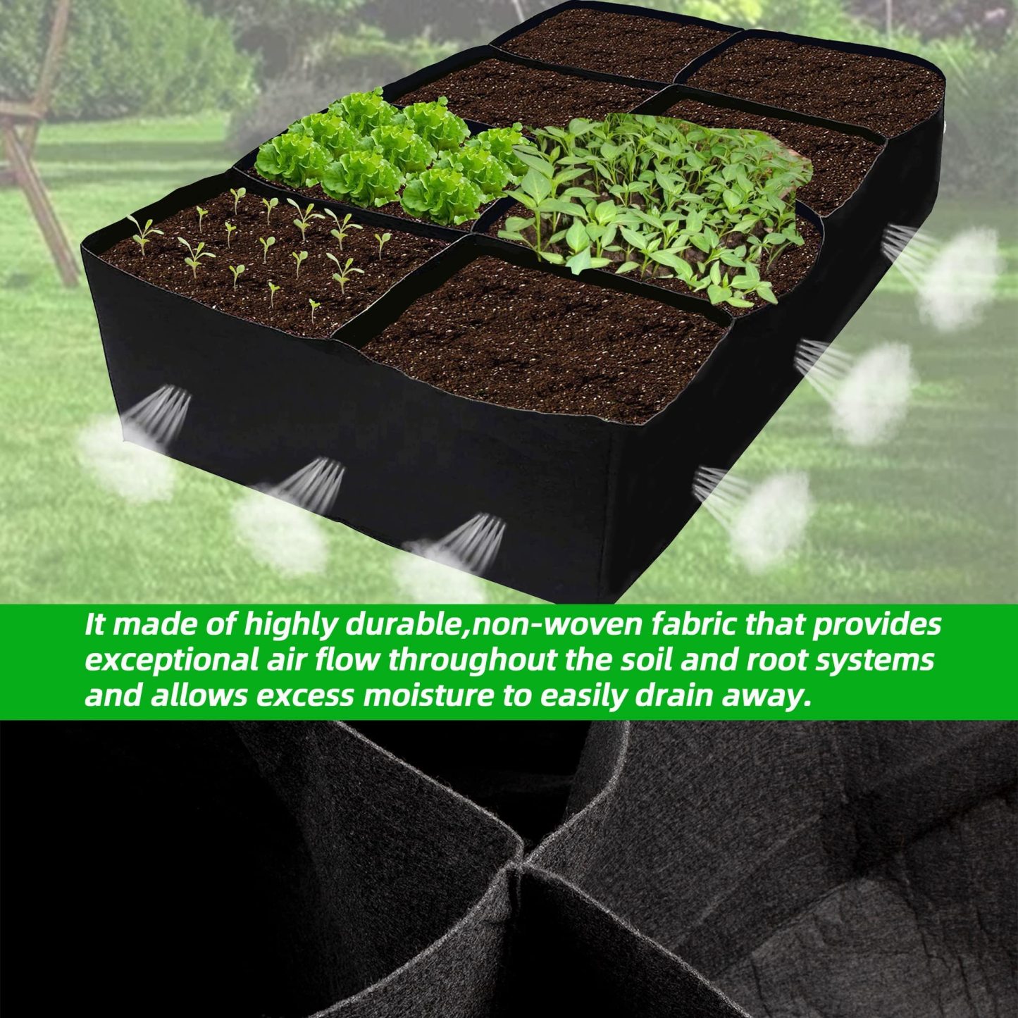 Fabric Raised Garden Bed, 128 Gallon 8 Grids 3x6FT Planter Bag, Rectangle Planting Container for Outdoor Gardening (Vegetables, Potatoes, Flowers)