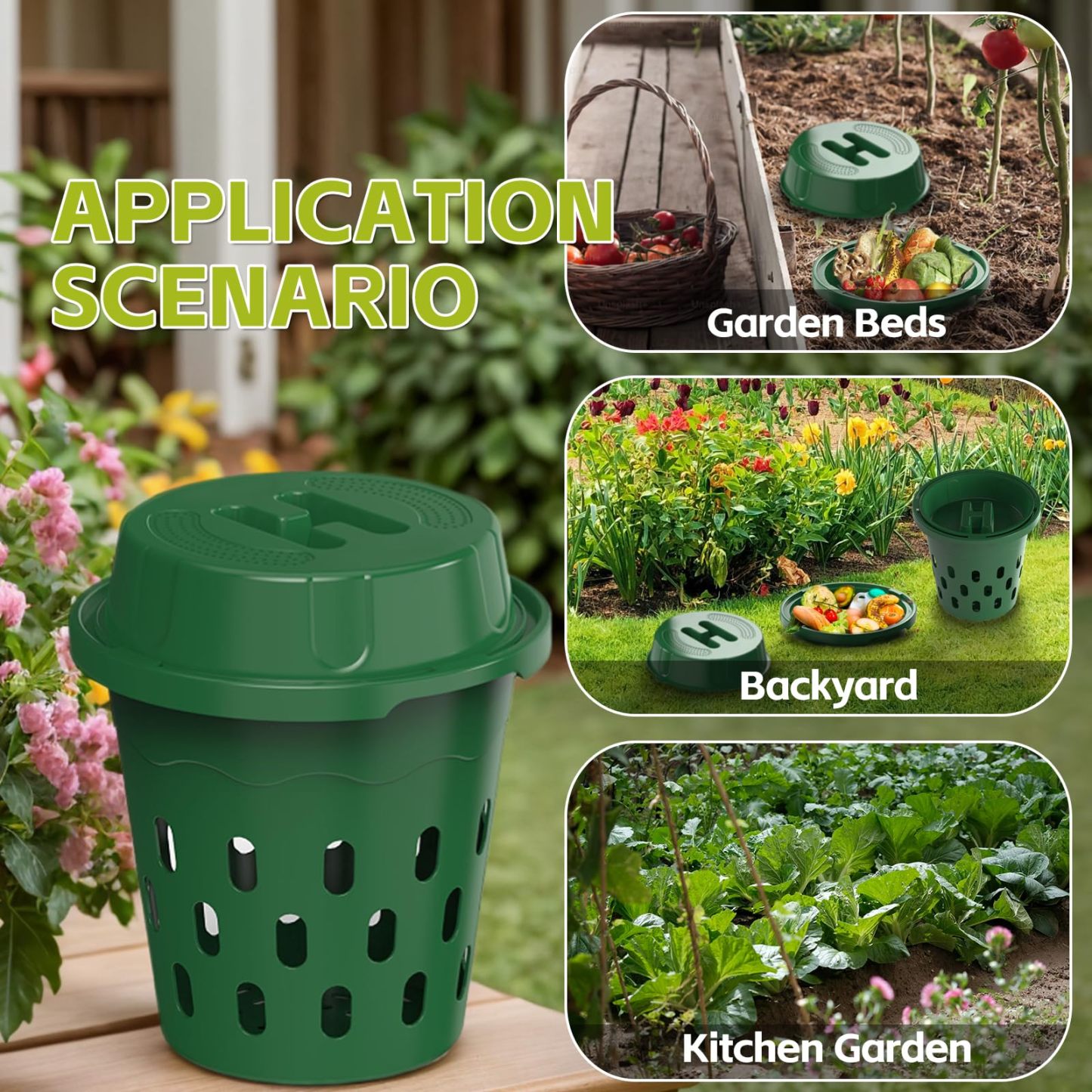 2-Pack 8L Inground Worm Composter, Outdoor Worm Farm for Garden Beds, Home Vermicomposting Bin for Beginners, Green (9.5x9.5x10.8 Inch)