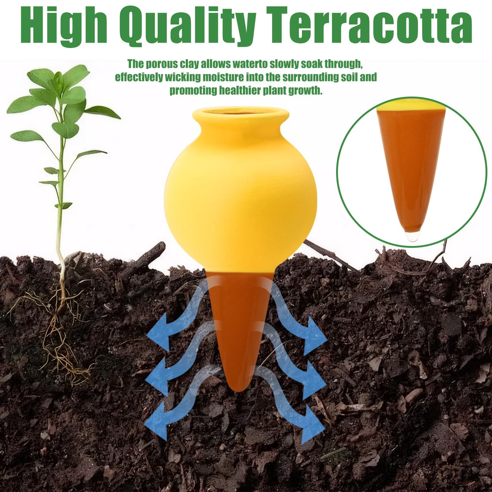 4 Pack Terracotta Self Watering Spikes, Slow Release Plant Watering Globes for Indoor & Outdoor Plants