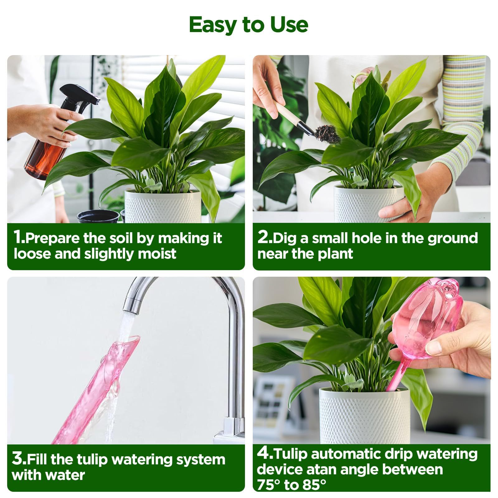 4 Pcs Tulip Shaped Self Watering Globes, Automatic Plastic Watering Bulbs for Indoor & Outdoor Plants