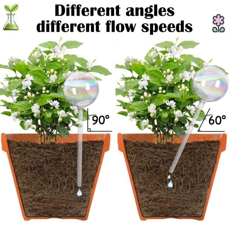 4 Pcs 9 Inch Iridescent Glass Self Watering Globes, Plant Watering Bulbs & Planter Inserts for Indoor & Outdoor Plants