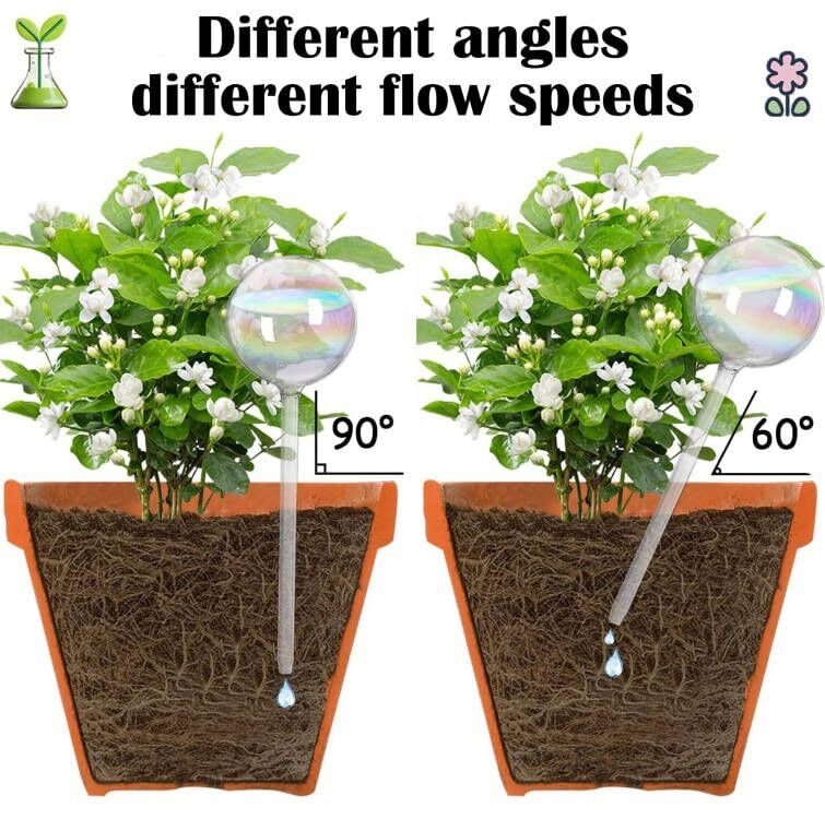 4 Pcs 9 Inch Iridescent Glass Self Watering Globes, Plant Watering Bulbs & Planter Inserts for Indoor & Outdoor Plants