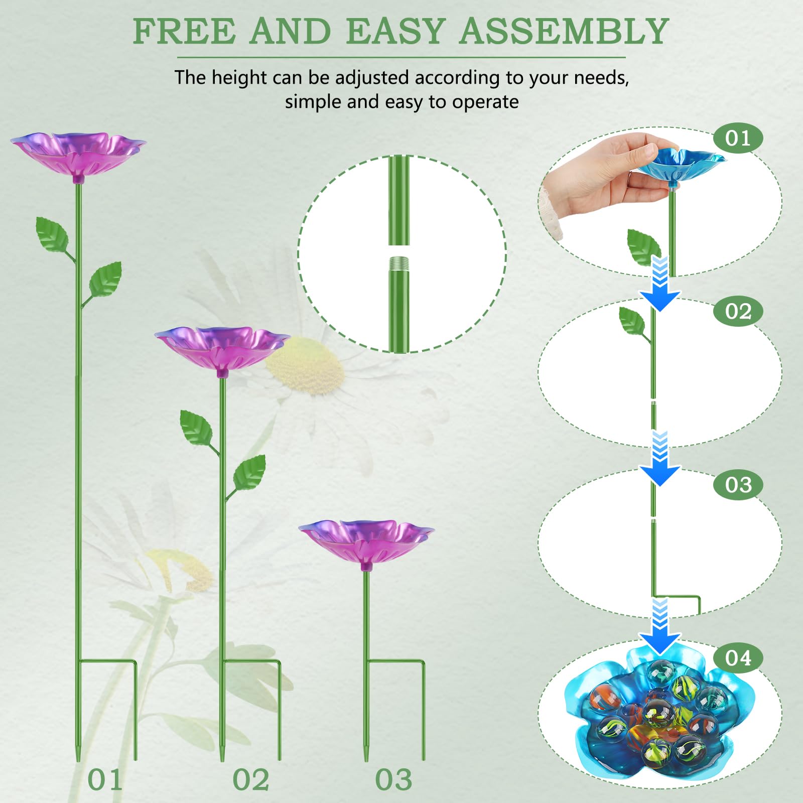 4 Pack Flower Shaped Bee Watering Station, Metal Bee Feeder with Glass Marbles, Outdoor Garden Butterfly & Bee Waterer Yard Decor