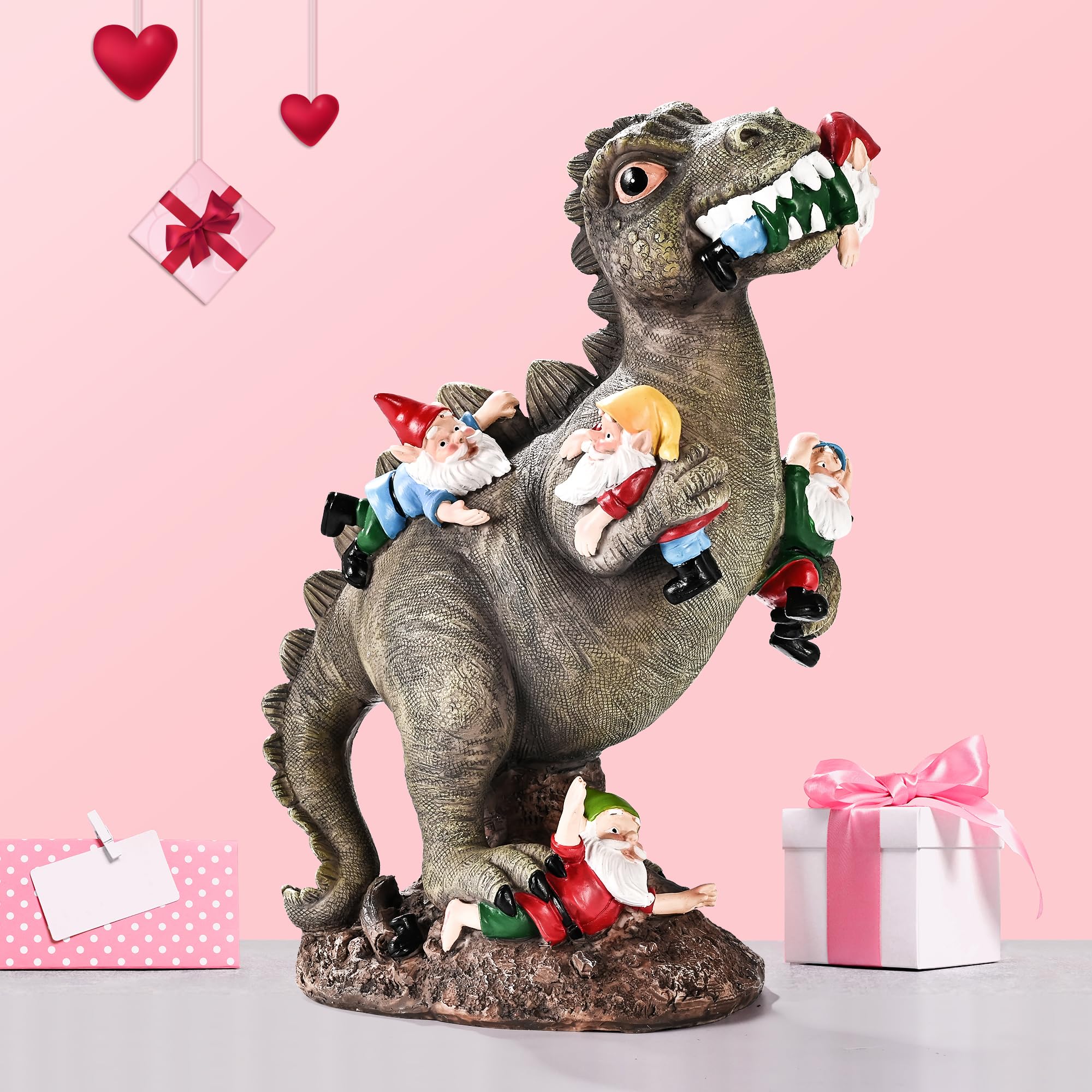 14 Inch Dinosaur Gnome Garden Statue, Outdoor Yard Patio Lawn Decor Ornament, Perfect Gardening & Housewarming Gift for Women