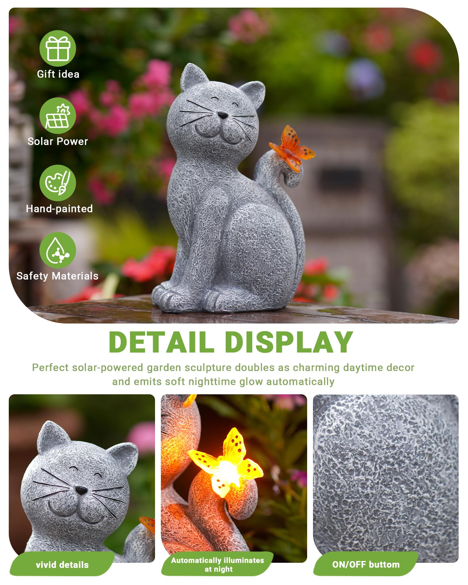 Cat Garden Statue with Butterfly, Outdoor Yard Lawn Patio Decor Ornament, Ideal Gift for Mom, Grandma and Women