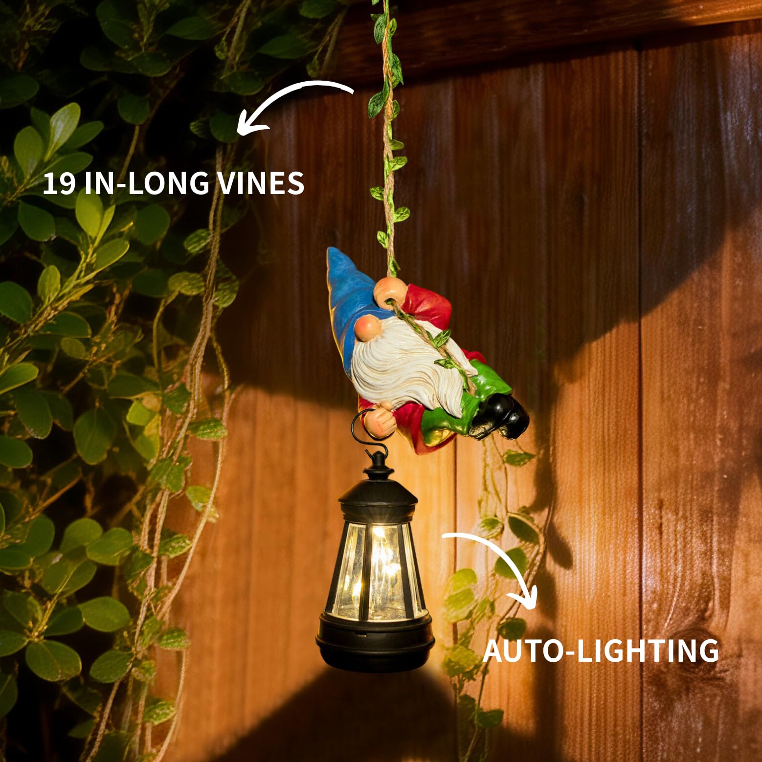 Solar Climbing Rope Gnome Tree Hugger with LED Lantern, Hanging Outdoor Yard Porch Wall Decor, Gift for Mom and Women