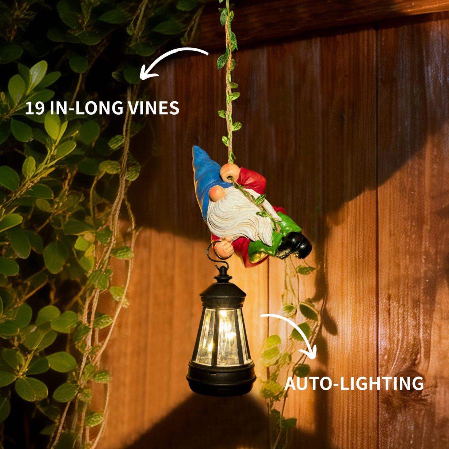 Solar Climbing Rope Gnome Tree Hugger with LED Lantern, Hanging Outdoor Yard Porch Wall Decor, Gift for Mom and Women
