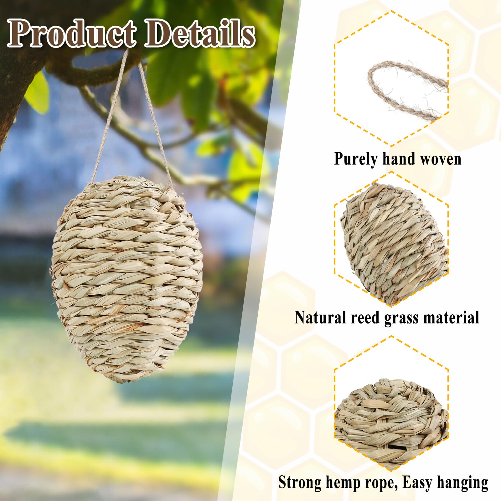 4Pcs Fake Wasp Hornet Nest Decoy, Woven Reed Waterproof, Patio Garden Eaves Decor & Wasp Deterrent