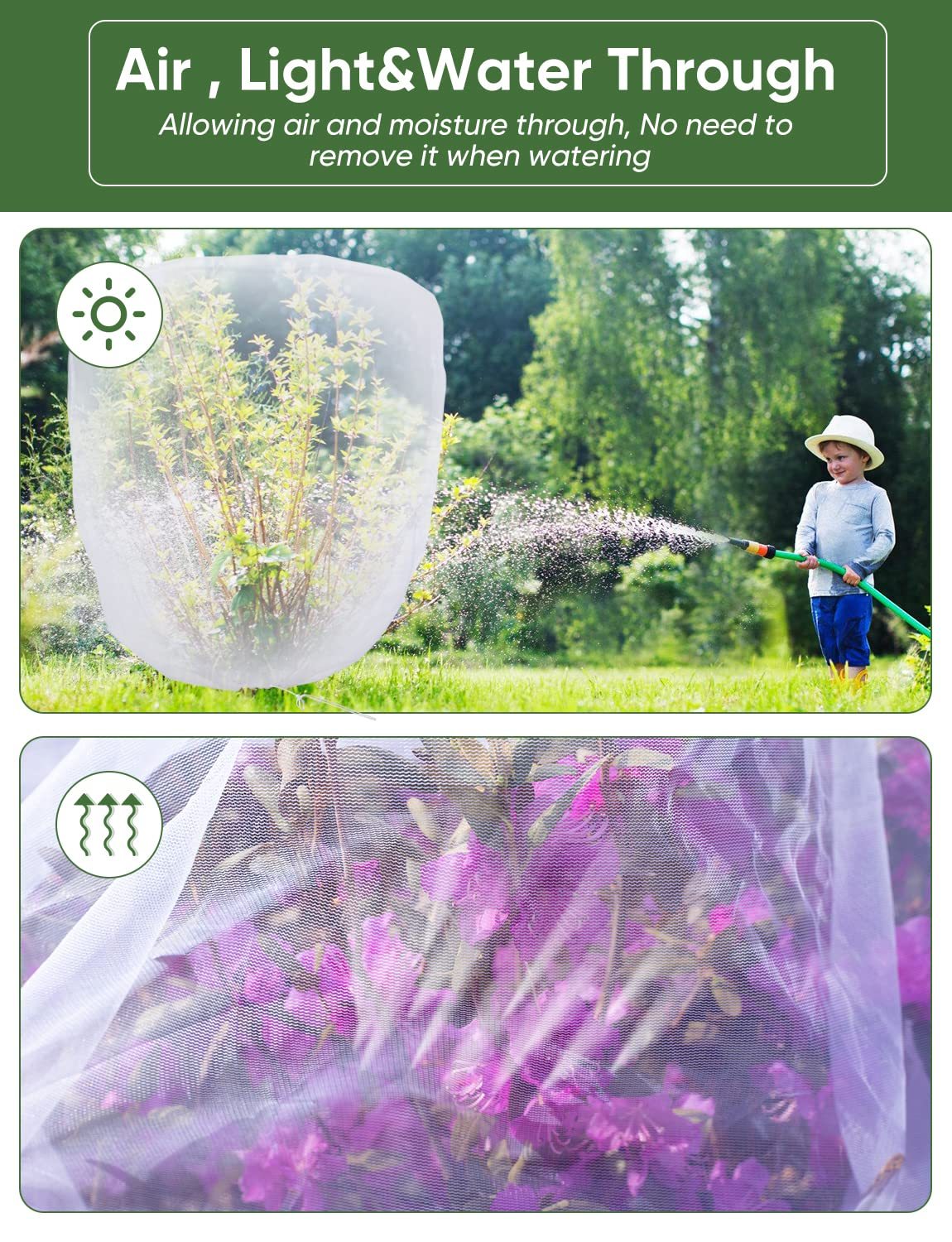 Garden Bird Protection Netting, 4 Pack Drawstring Plant Cover, 3.3Ft x 2.7Ft Pest Barrier Net, Mosquito & Cicada Proof Protective Mesh for Tomato Plants, Vegetables and Blueberry Bushes