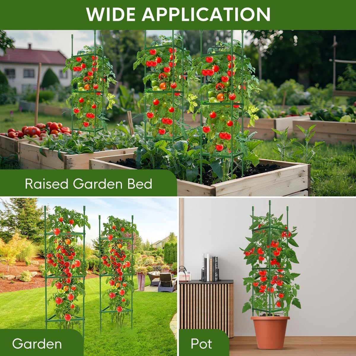 4 Pack 51.2 Inch Tall Tomato Cages, Heavy Duty Garden Plant Trellis for Raised Beds & Pots, Climbing Vegetable Support Stands
