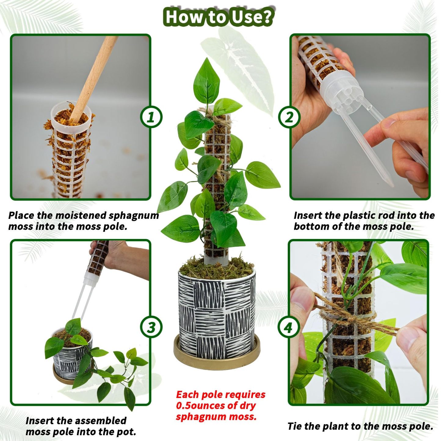 4 Pack Small Stackable Moss Pole, White Refillable Plastic Plant Support with Large Mesh Design, Climbing Plant Moss Pole for Monstera