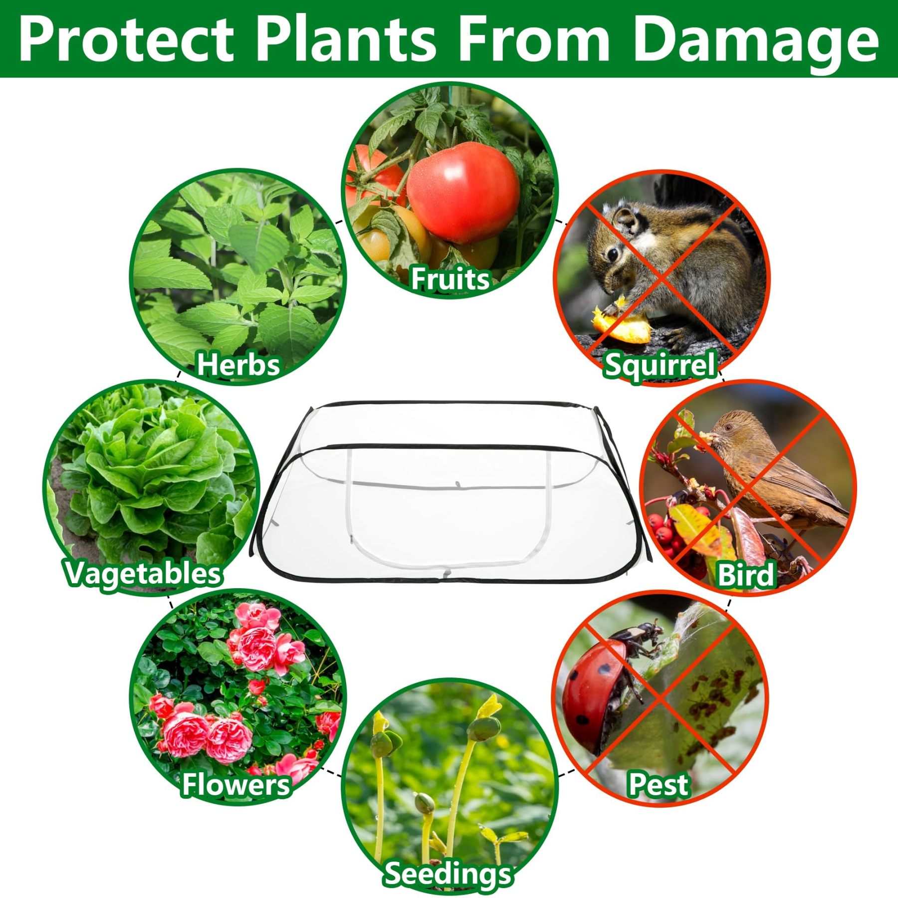 2 Pcs Pop Up Garden Row Plant Cover, 46"×22"×16" Mesh Plant Protector Cage, Insect & Bird Barrier with Stakes, Outdoor Protection for Seedlings, Vegetables and Fruits