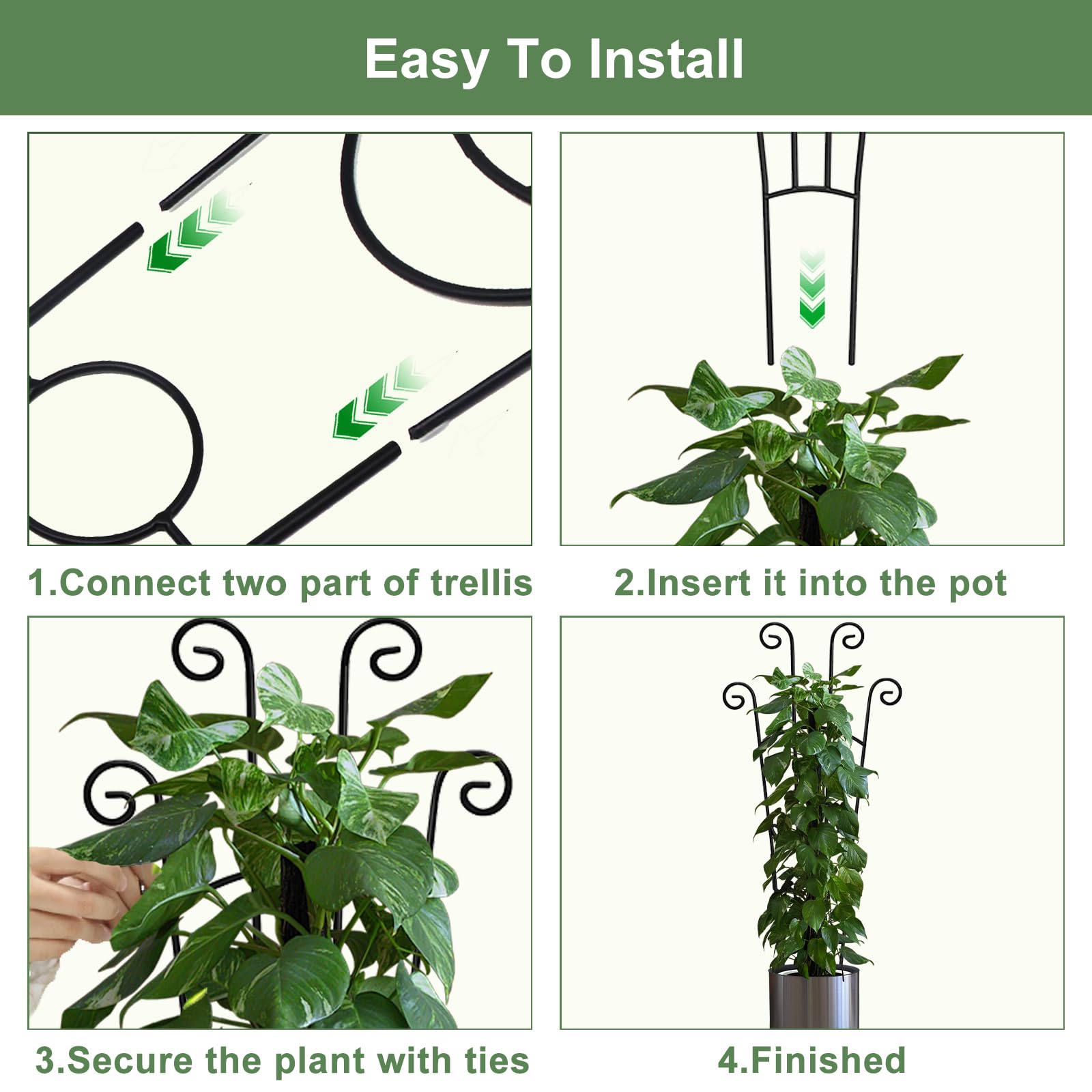 2 Pcs 32.6in Metal Plant Trellis, Monstera Plant Support Stakes, Indoor Climbing Plant Support for Pothos, Vine and Snake Plant