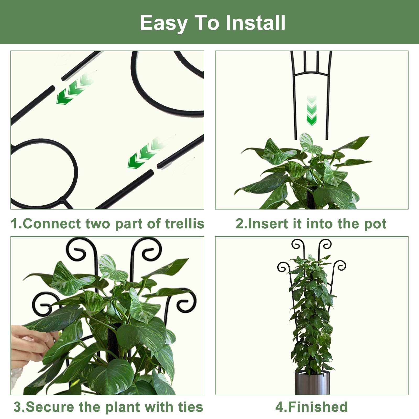 2 Pcs 32.6in Metal Plant Trellis, Monstera Plant Support Stakes, Indoor Climbing Plant Support for Pothos, Vine and Snake Plant