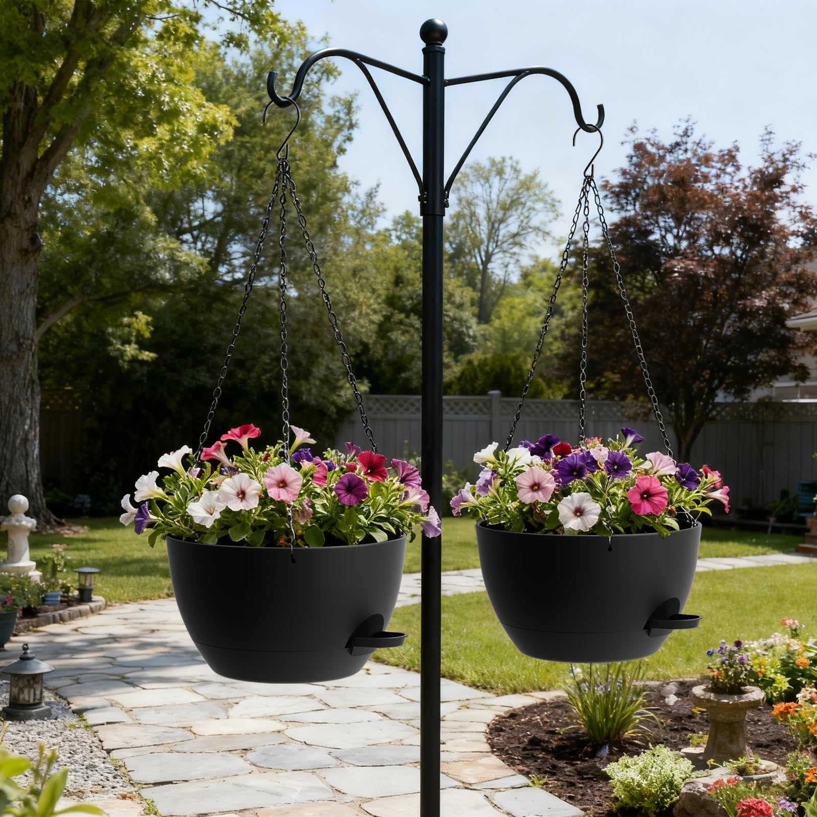2 Pack 13 Inch Large Self Watering Hanging Planters, Plastic Hanging Plant Pots with Removable 50 Oz Water Reservoir, Indoor Outdoor Hanging Basket for Window, Porch, Garden, Balcony