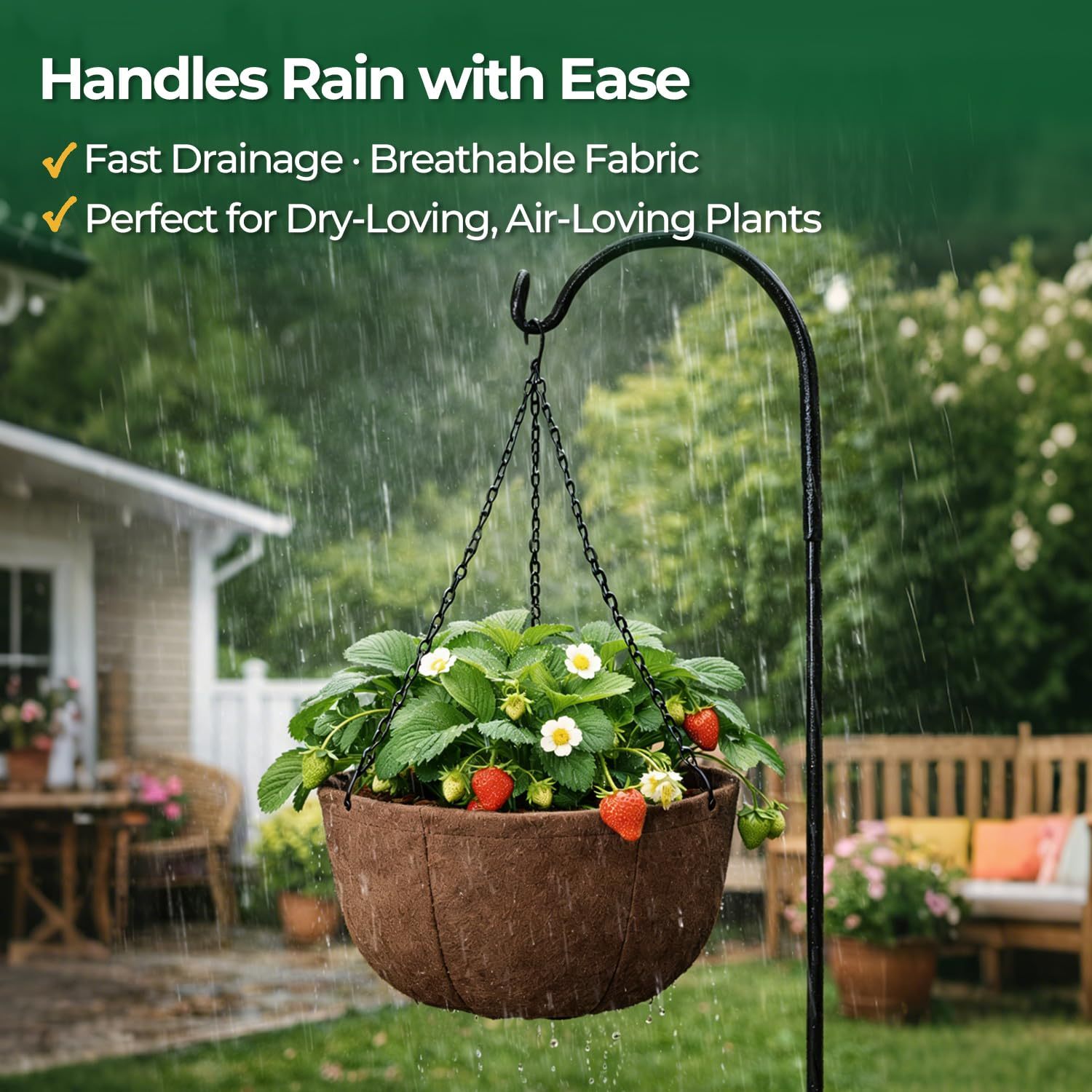 6 Pack 12 Inch Fabric Hanging Planters, Soft Hanging Baskets with Drainage Tray, Breathable Hanging Plant Pots for Outdoor Patio Porch Garden Decor