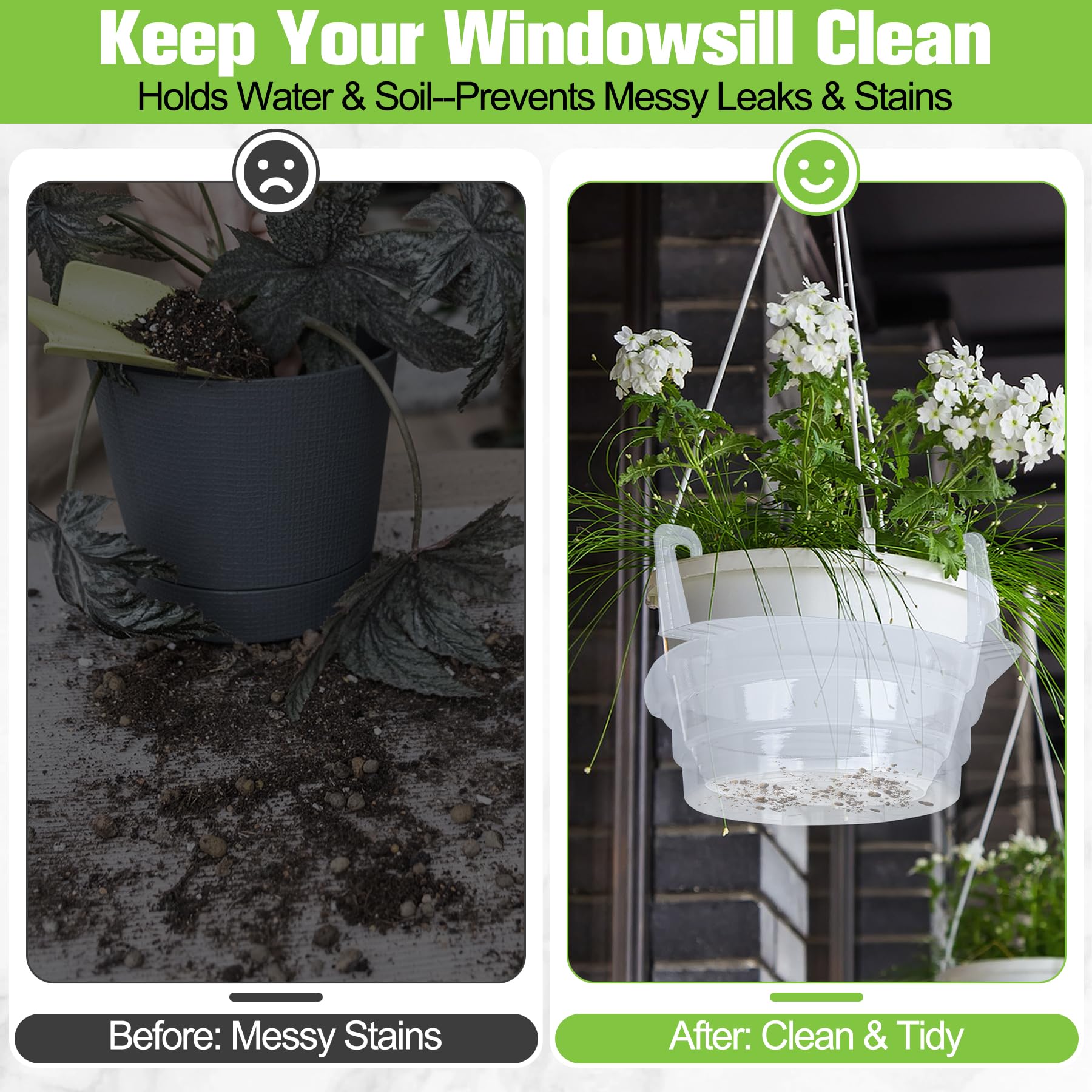 15 Pcs 10 Inch Clear Hanging Basket Water Catcher, Round Plastic Plant Drip Tray Saucer Liner, Indoor Outdoor Hanging Flower Pot Drip Pan for Plants