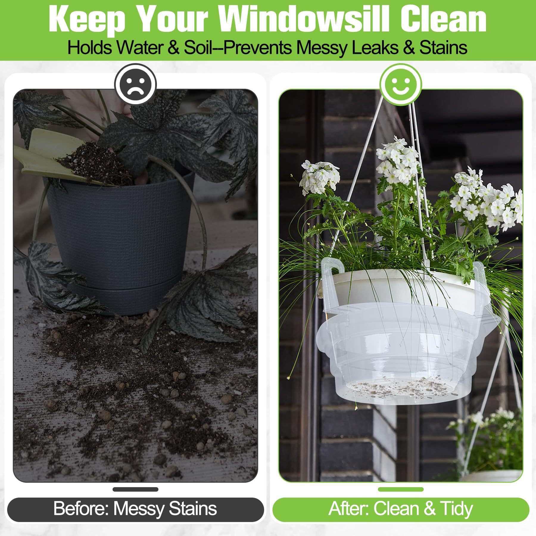 15 Pcs 10 Inch Clear Hanging Basket Water Catcher, Round Plastic Plant Drip Tray Saucer Liner, Indoor Outdoor Hanging Flower Pot Drip Pan for Plants