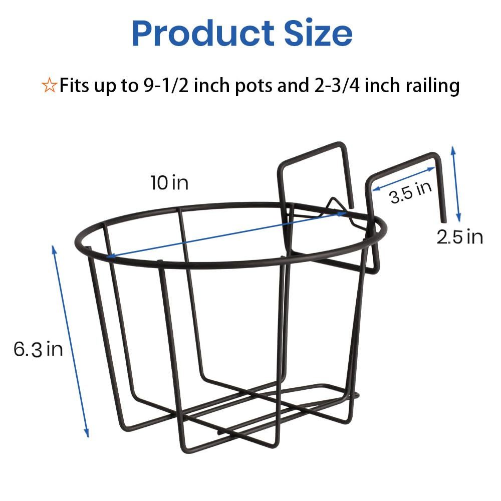 3 Pack 10 Inch Metal Railing Planter, Outdoor Balcony Fence Hanging Basket, Heavy Duty Flower Pot Holder Stand for Indoor Porch Garden Plants