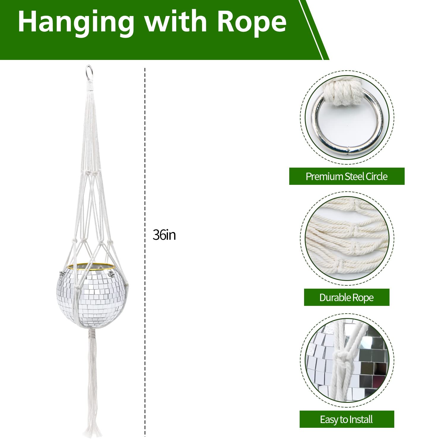 6 Inch Disco Ball Planter, Hanging Disco Ball Plant Hanger with Rope, Chain, Hook and Extra Mirror Pieces