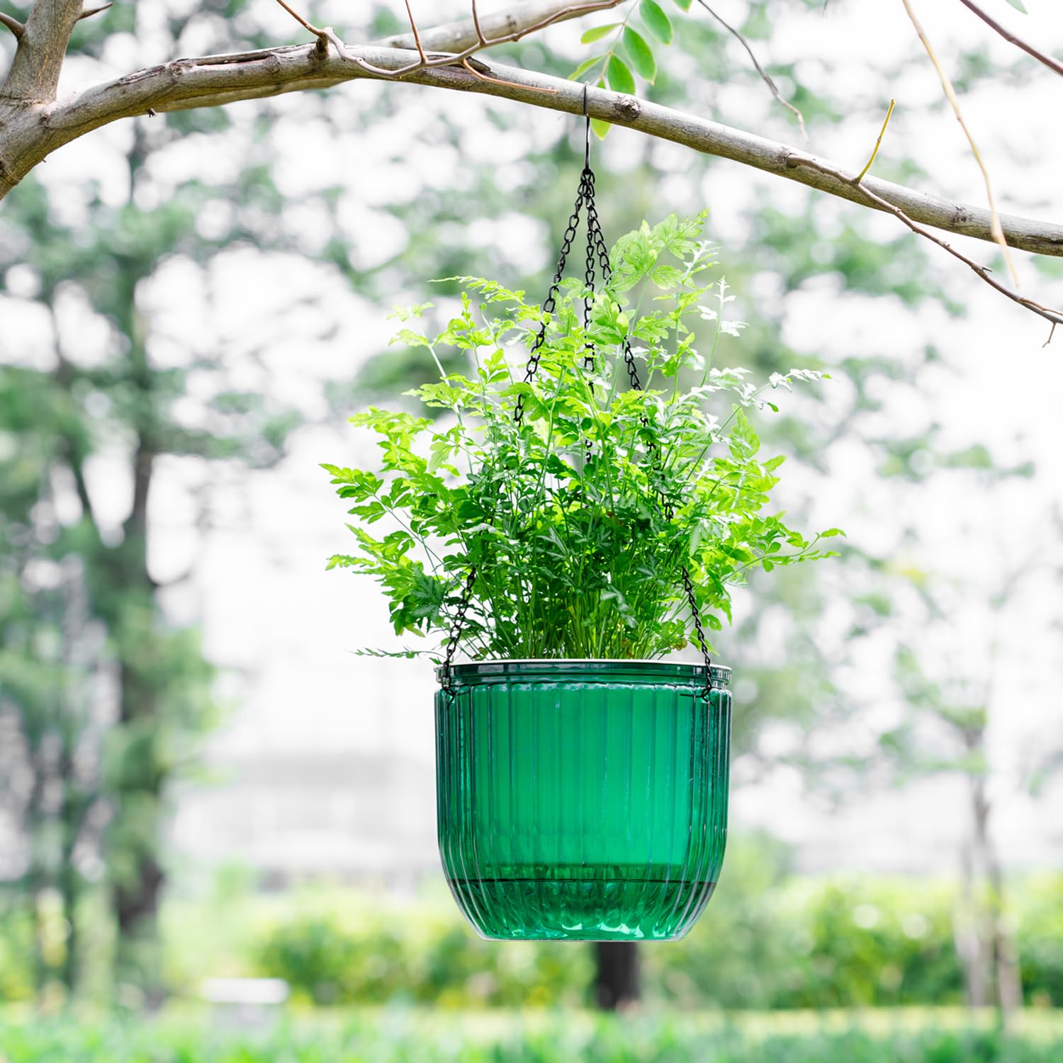 1 Pack 8.3 Inch Self Watering Hanging Planter, Indoor Outdoor Hanging Flower Pot Basket with 3 Hooks and Drainage Holes for Home Garden Decor