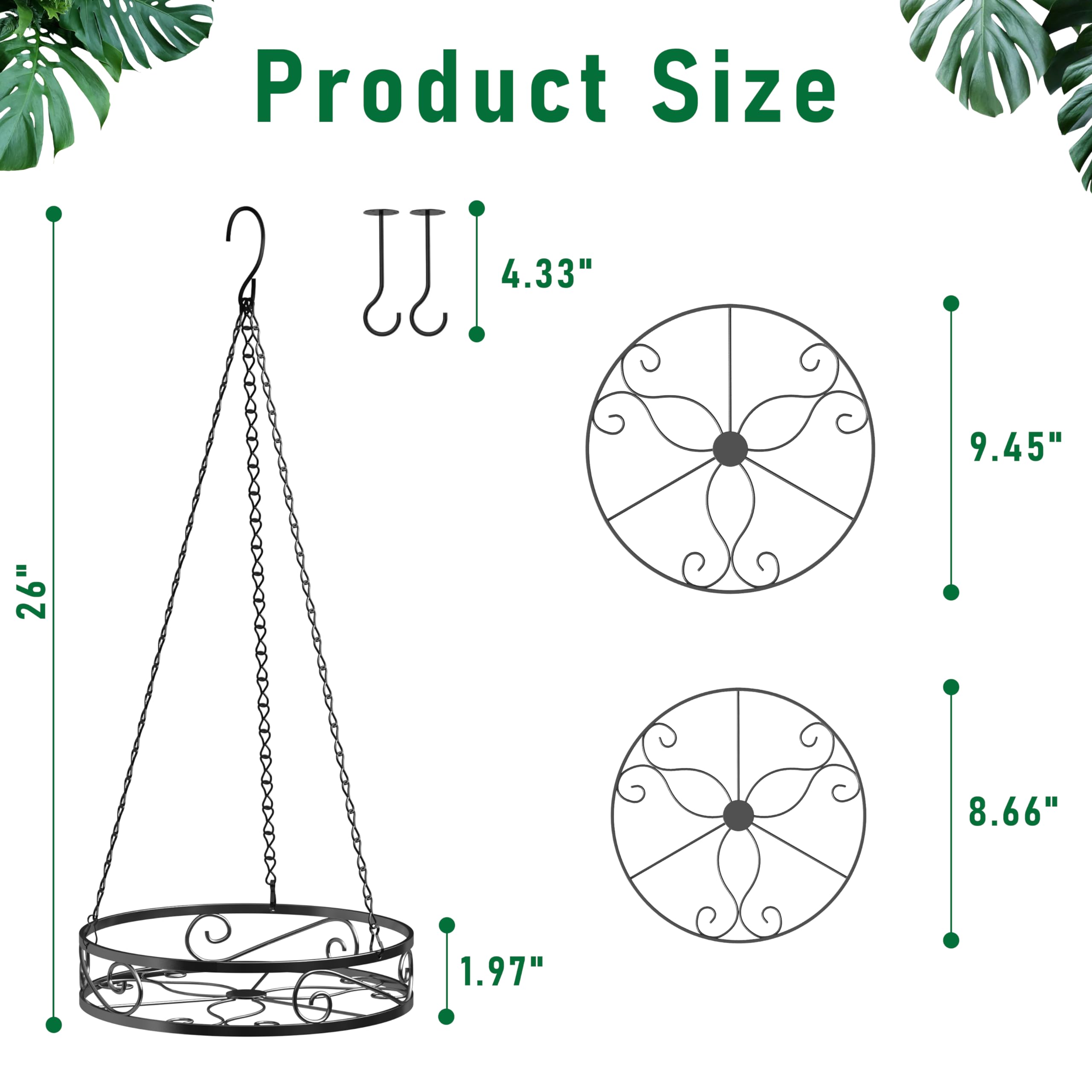 2-Pack Heavy Duty Metal Hanging Planters for Indoor Plants, Aesthetic Plant Hanger with 3 Chains & Hooks, Instant Gardening Decor