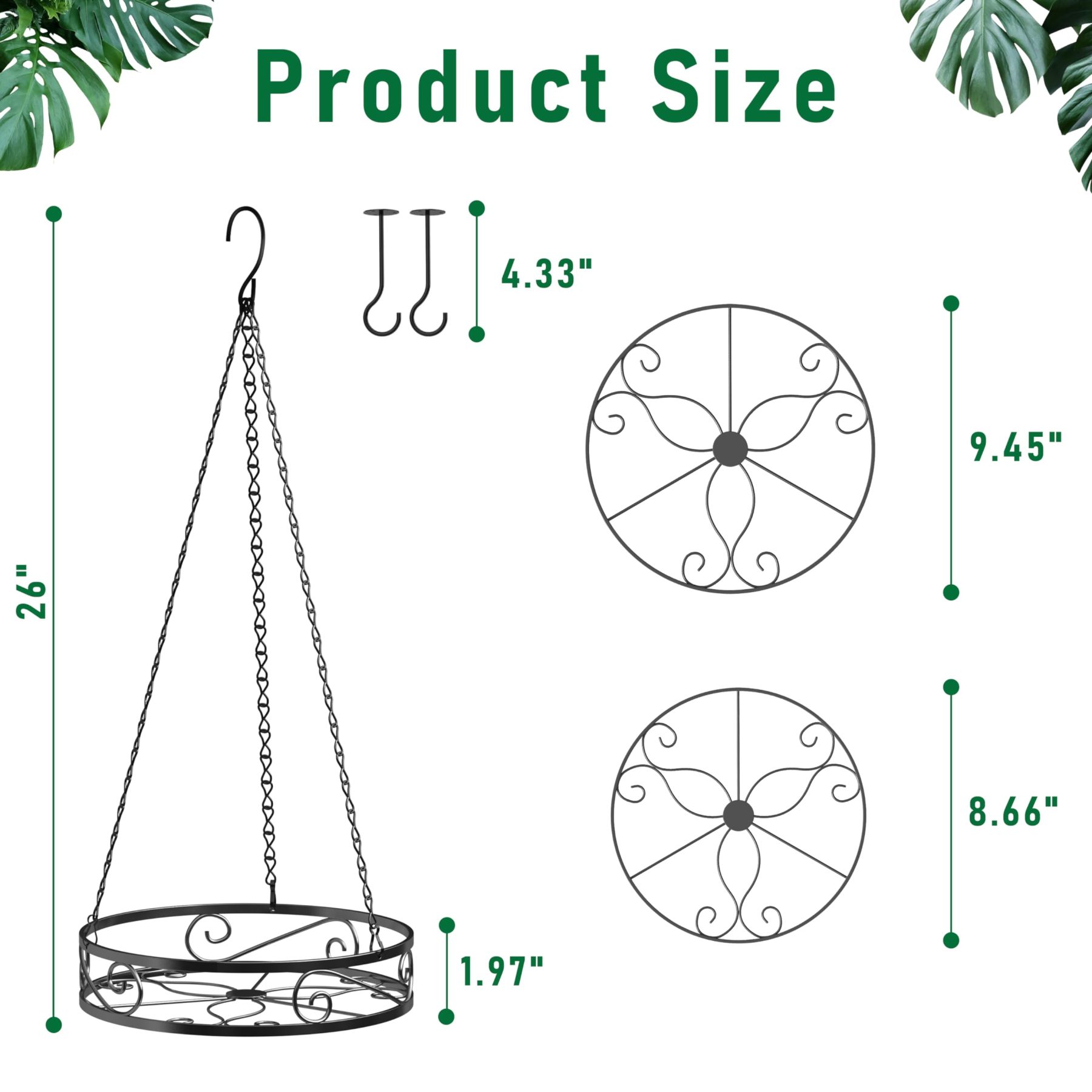 2-Pack Heavy Duty Metal Hanging Planters for Indoor Plants, Aesthetic Plant Hanger with 3 Chains & Hooks, Instant Gardening Decor