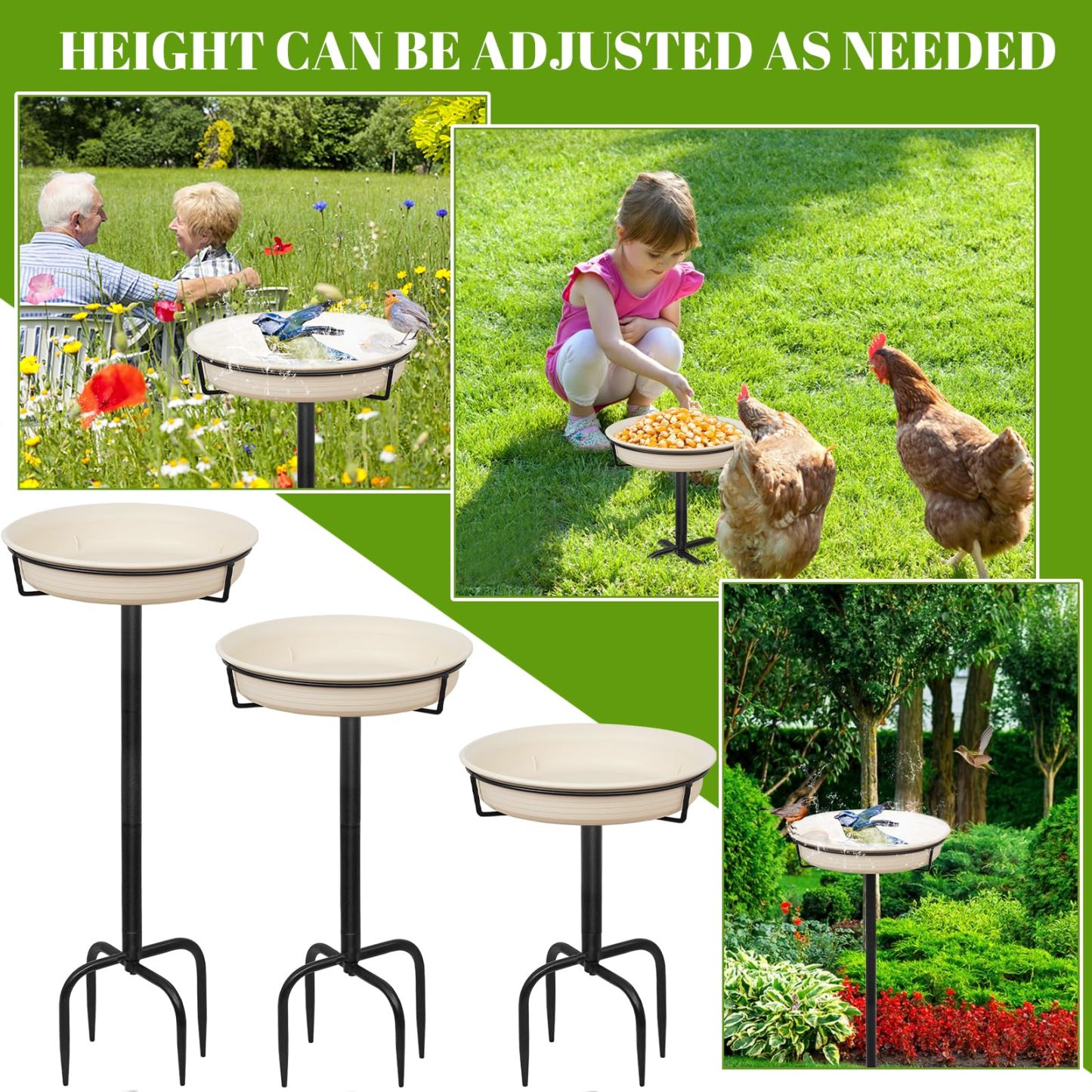 35.5in Heavy Duty Detachable Bird Bath, Metal Stake Stand Bird Bath Bowl Feeder with 4 Spiky Feet for Outdoor Garden Yard