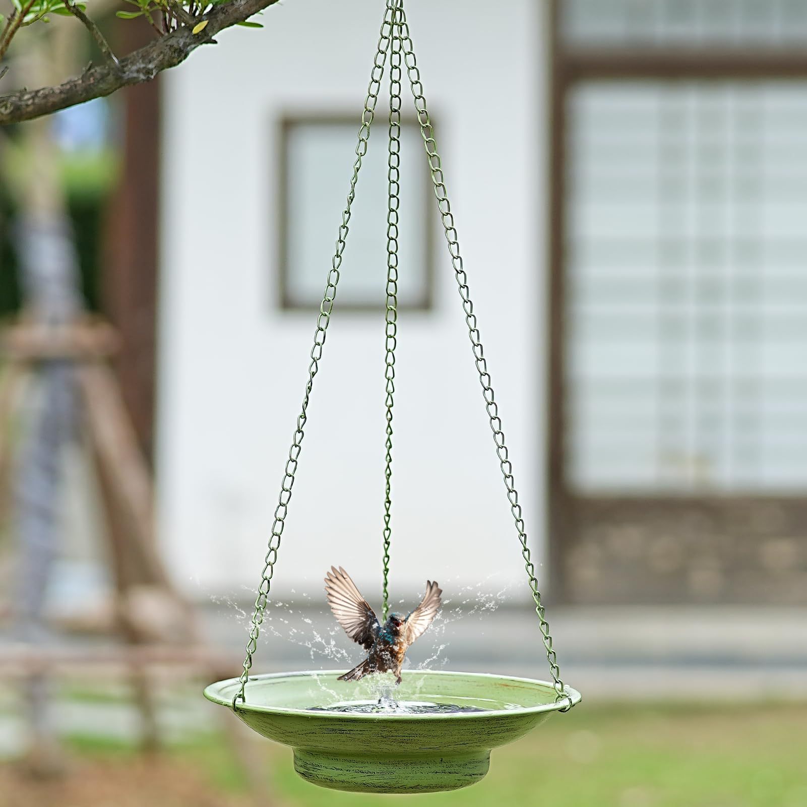 Solar Fountain Hanging Bird Bath, 30" Height × 12.4" Width Metal Bird Bubbler, Outdoor Garden Patio Decorative Bird Bath Bowl