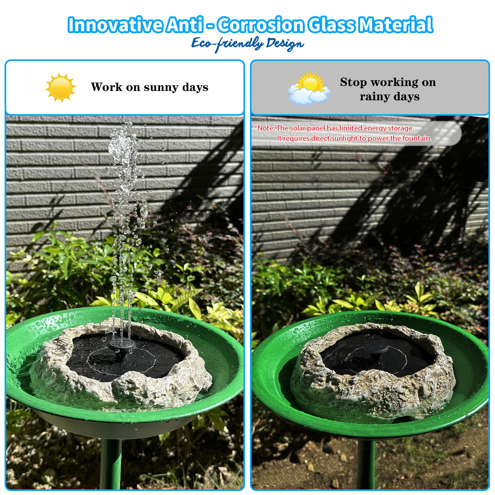 Resin Granite Rock Solar Fountain Pump for Bird Bath, Solar Panel Water Fountain with 5 Nozzles, Outdoor for Hummingbird Birdbath Fish Tank Pond