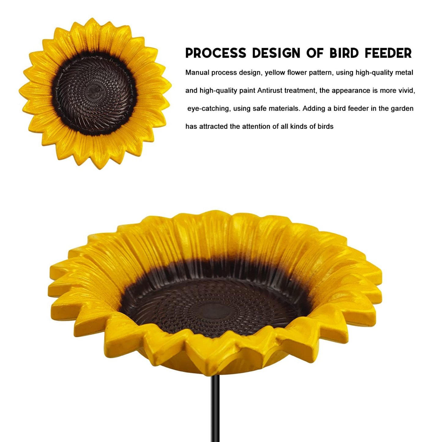 Sunflower Bird Feeder & Bird Bath for Outdoors, Ground Stake Small Tray Bird Feeder, Cute Garden Yard Decor for Bird Lovers