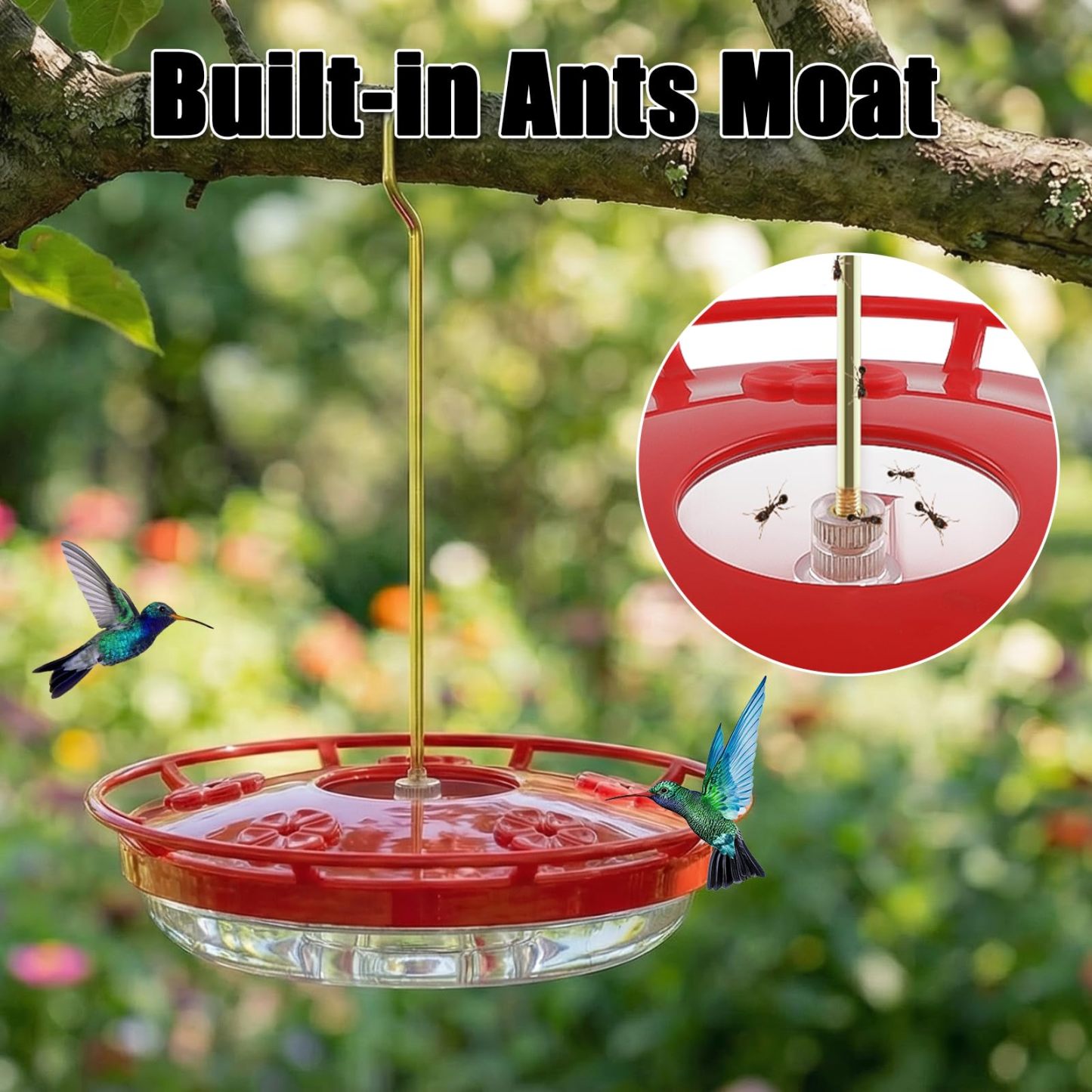 2 Pack 16oz Dish-Style Hummingbird Feeders for Outdoors, Leak-Proof with Built-in Scale, Ant Moat & 5 Feeding Ports, Wide Mouth Easy Clean BPA-Free Plastic for Garden Patio Backyard