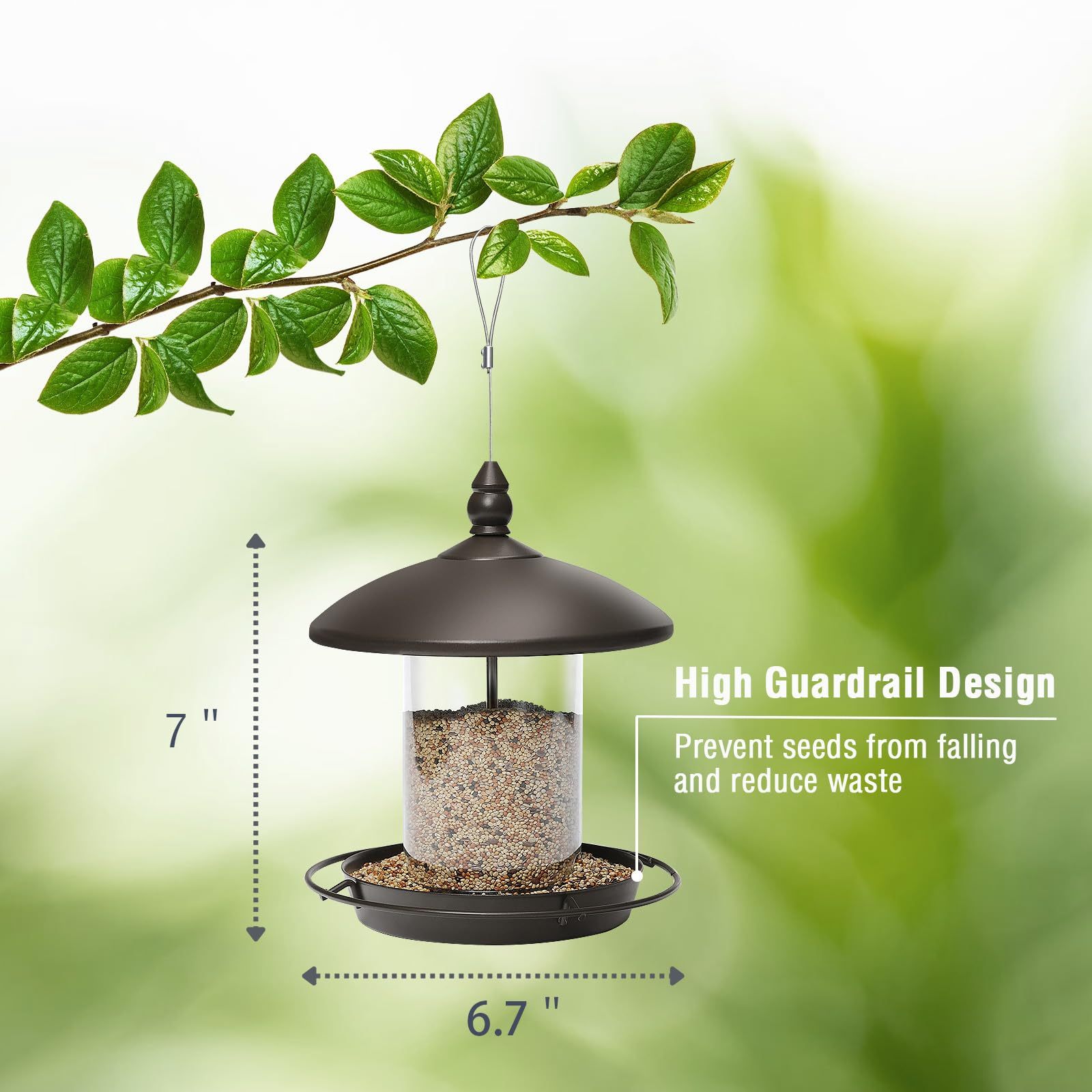 Metal Roof Bird Feeder, Chew-Proof Outdoor Hanging Feeder for Wild Bird Seeds, Bronze Finish