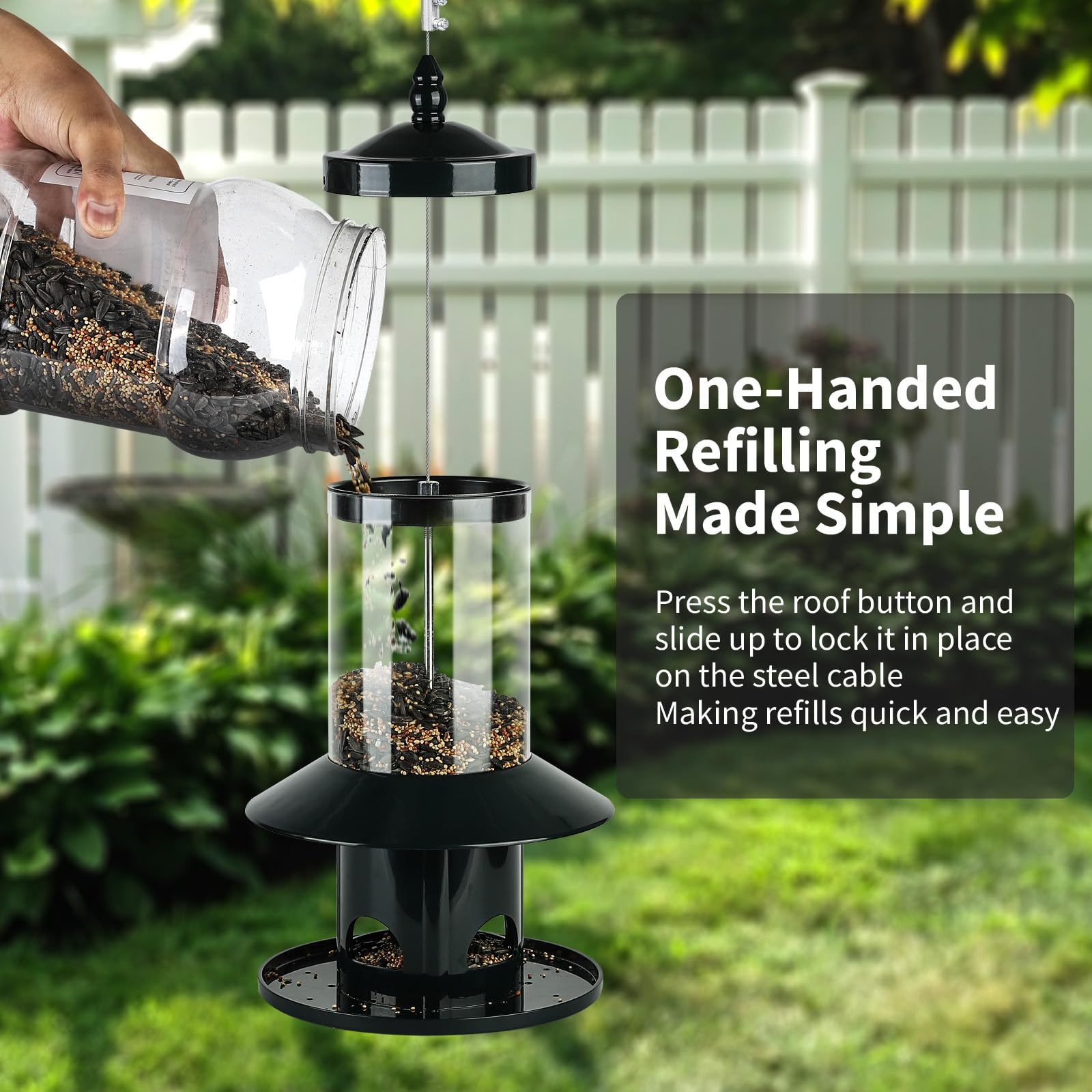 Squirrel Proof Bird Feeder, 360° Feeding Perch Tray, Outdoor Hanging Wild Bird Seed Feeder, Dark Green