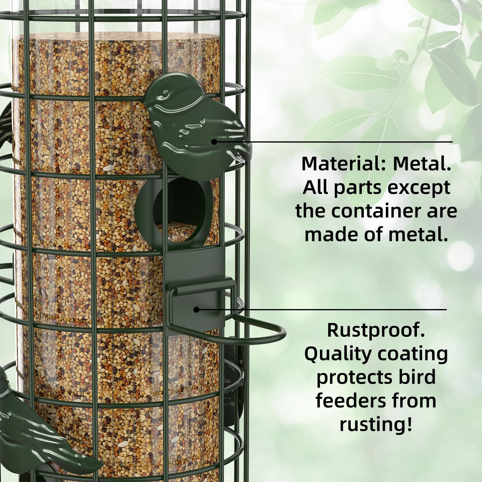 Squirrel Proof Metal Mesh Bird Feeder, Outdoor Hanging Gravity Protect Wild Bird Feeder, 3LB Large Capacity Green for Finch Cardinal Chickadee