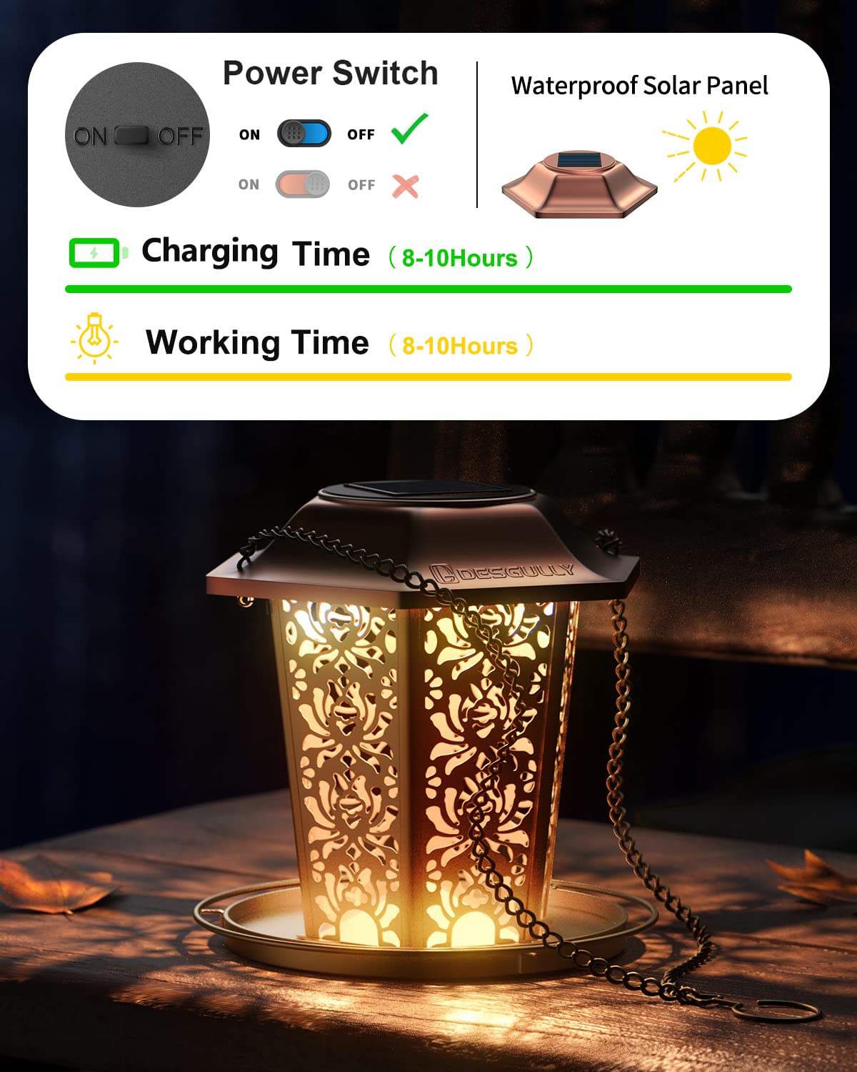 Solar Bird Feeders for Outdoors Hanging, Premium Metal Wild Bird Feeder, Chew-Proof Weatherproof Hanging Bird Feeder for Garden Decor