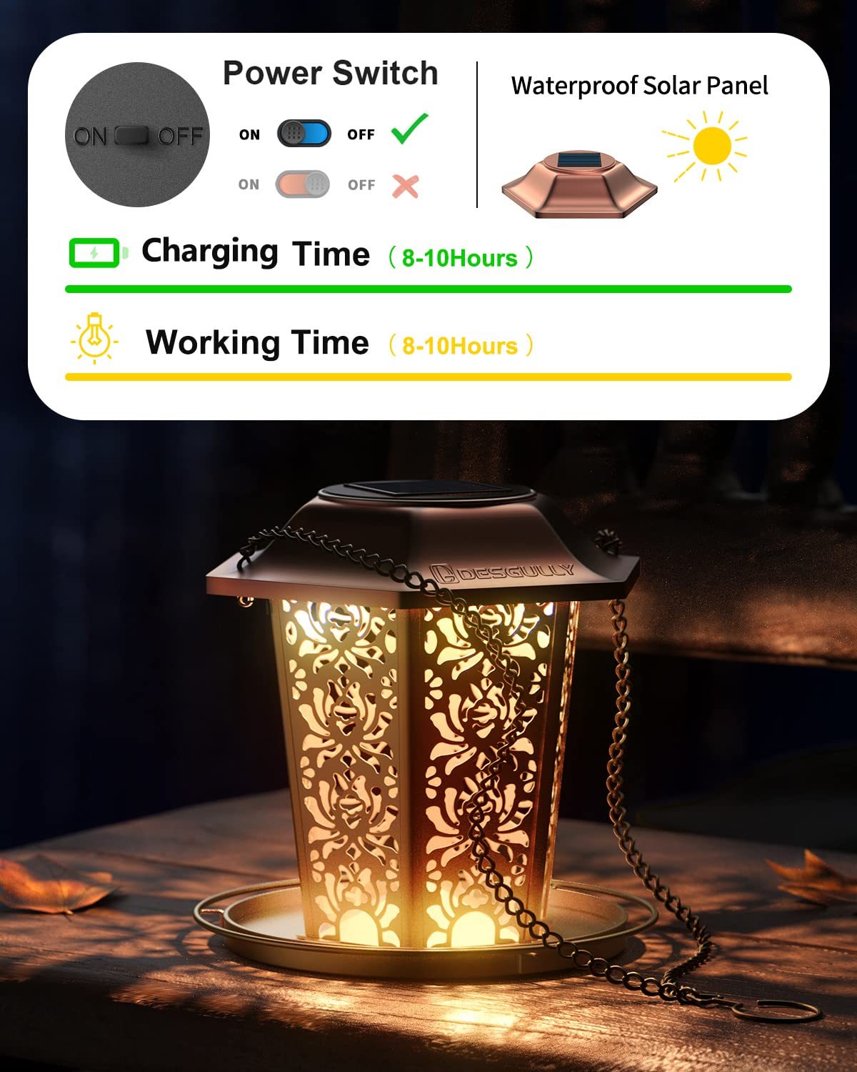 Solar Bird Feeders for Outdoors Hanging, Premium Metal Wild Bird Feeder, Chew-Proof Weatherproof Hanging Bird Feeder for Garden Decor