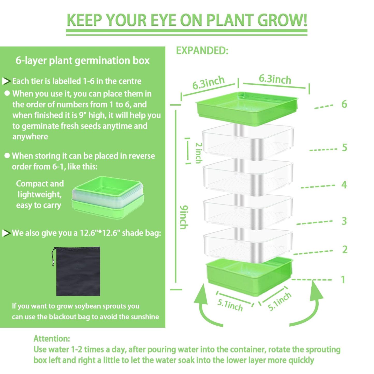 4-Tier Stackable Seed Sprouting Kit with Drain Holes & Drain Tray, Upgrade Ripple Soil-Free Sprouter Tray for Beans, Alfalfa & Microgreens