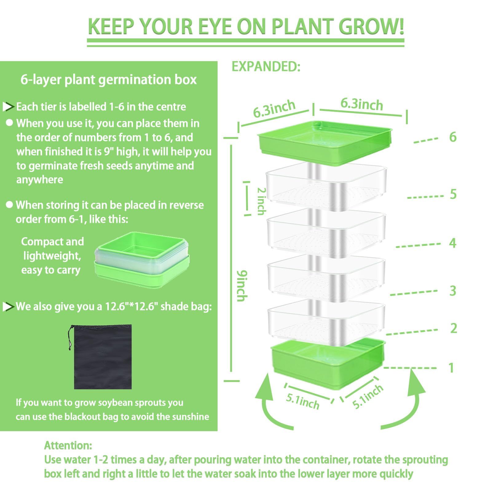 4-Tier Stackable Seed Sprouting Kit with Drain Holes & Drain Tray, Upgrade Ripple Soil-Free Sprouter Tray for Beans, Alfalfa & Microgreens