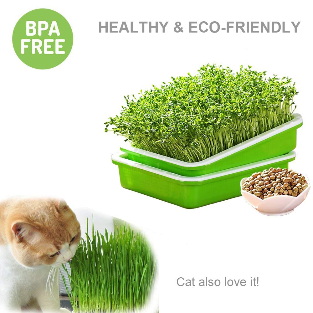 2 Pack Seed Sprouter Tray with Humidity Lid, BPA-Free Soil-Free Sprouting Kit, Large Capacity Microgreens Germination Tray for Wheatgrass, Beans, Peas, Cat Grass