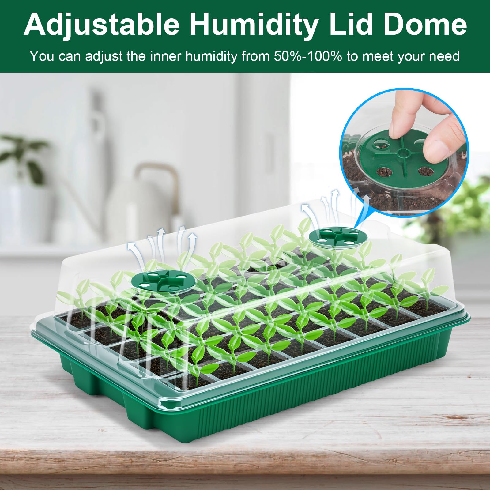 5 Pack Seed Starter Trays, 200 Cells Total Seed Starting Kit with Adjustable Humidity Dome, Mini Greenhouse Plant Germination Tray for Seedlings Growing
