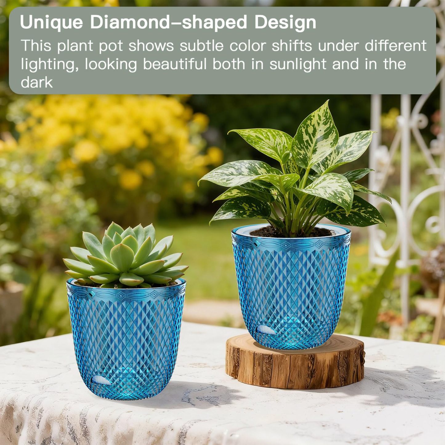 2 Pack Self Watering Plant Pots, 7.2 Inch Plastic Planters with Drainage Holes & Water Inlet Port, Modern Garden Flower Pots for Indoor Outdoor Plants