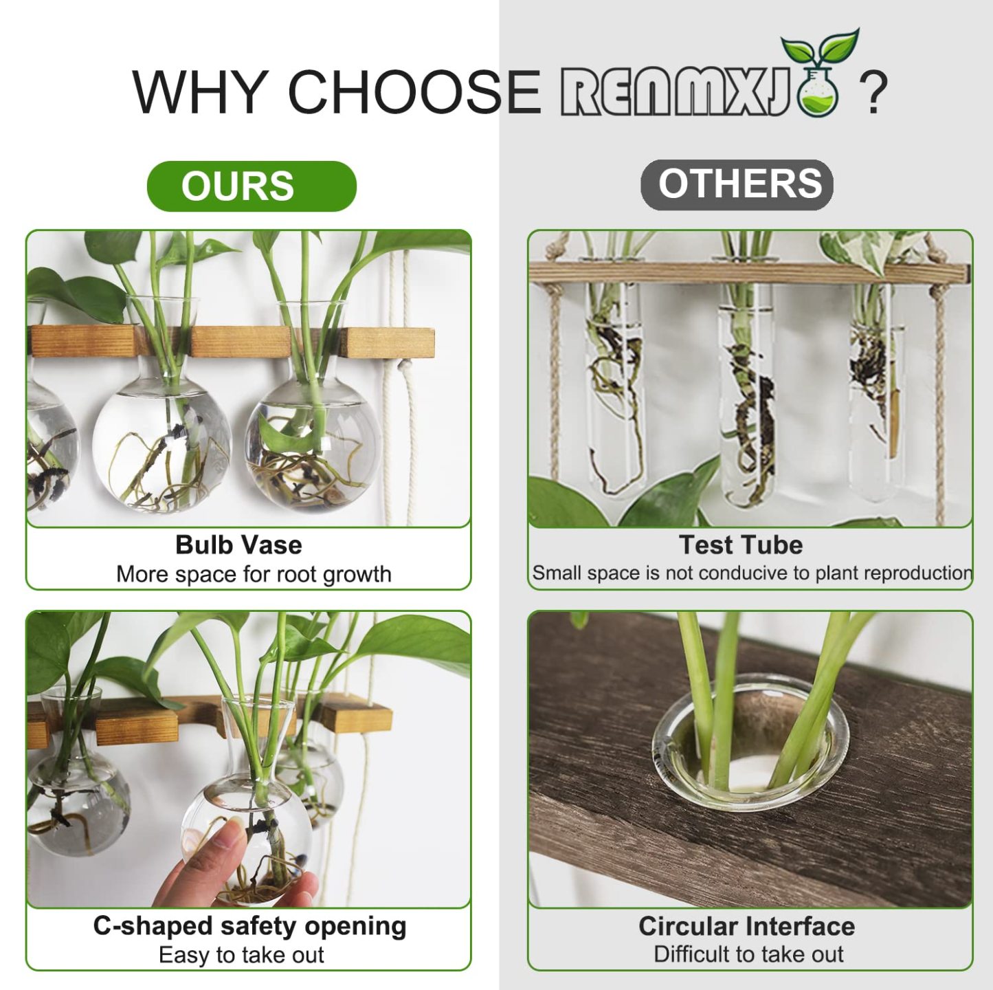 2 Tier Wall Hanging Plant Propagation Station, Wooden Stand Hydroponic Terrarium with 6 Bulb Glass Vases, Home Wall Decor Gardening Gifts for Plant Lovers