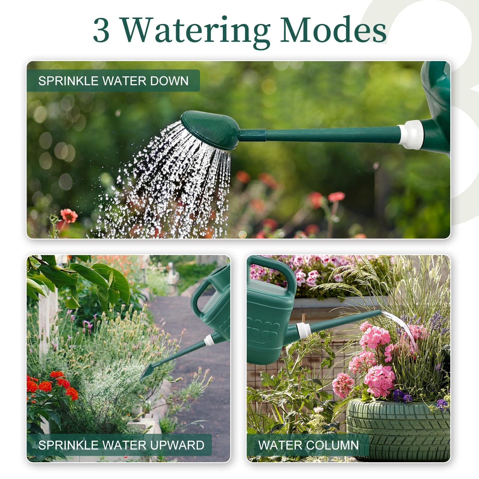 2 Gallon Plastic Watering Can, Large Garden Water Can with Removable Long Spout & Stainless Steel Sprinkler Head for Outdoor Flower Plants