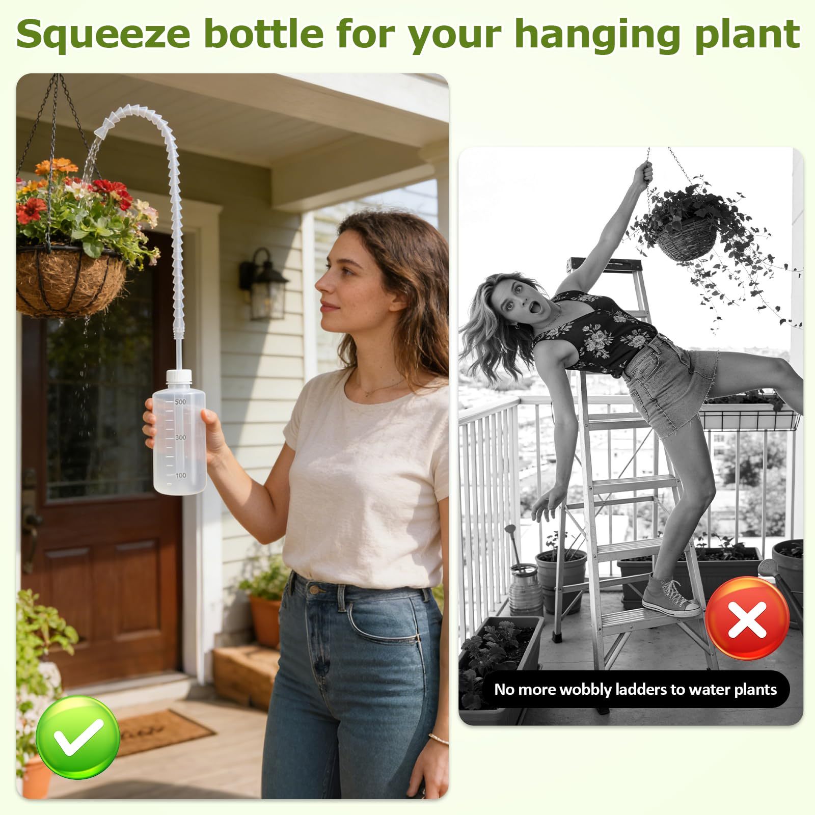 16.9oz/500ml Squeeze Watering Bottle, 19.6" Long Nozzle with Adjustable Angle for Hanging Plants