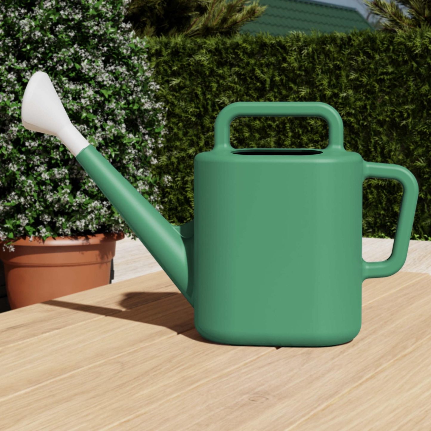 2 Gallon Resin Watering Can, Green Lily Design with Top & Side Dual Handles, Offset Opening for Easy Refill, Indoor & Outdoor Garden Use