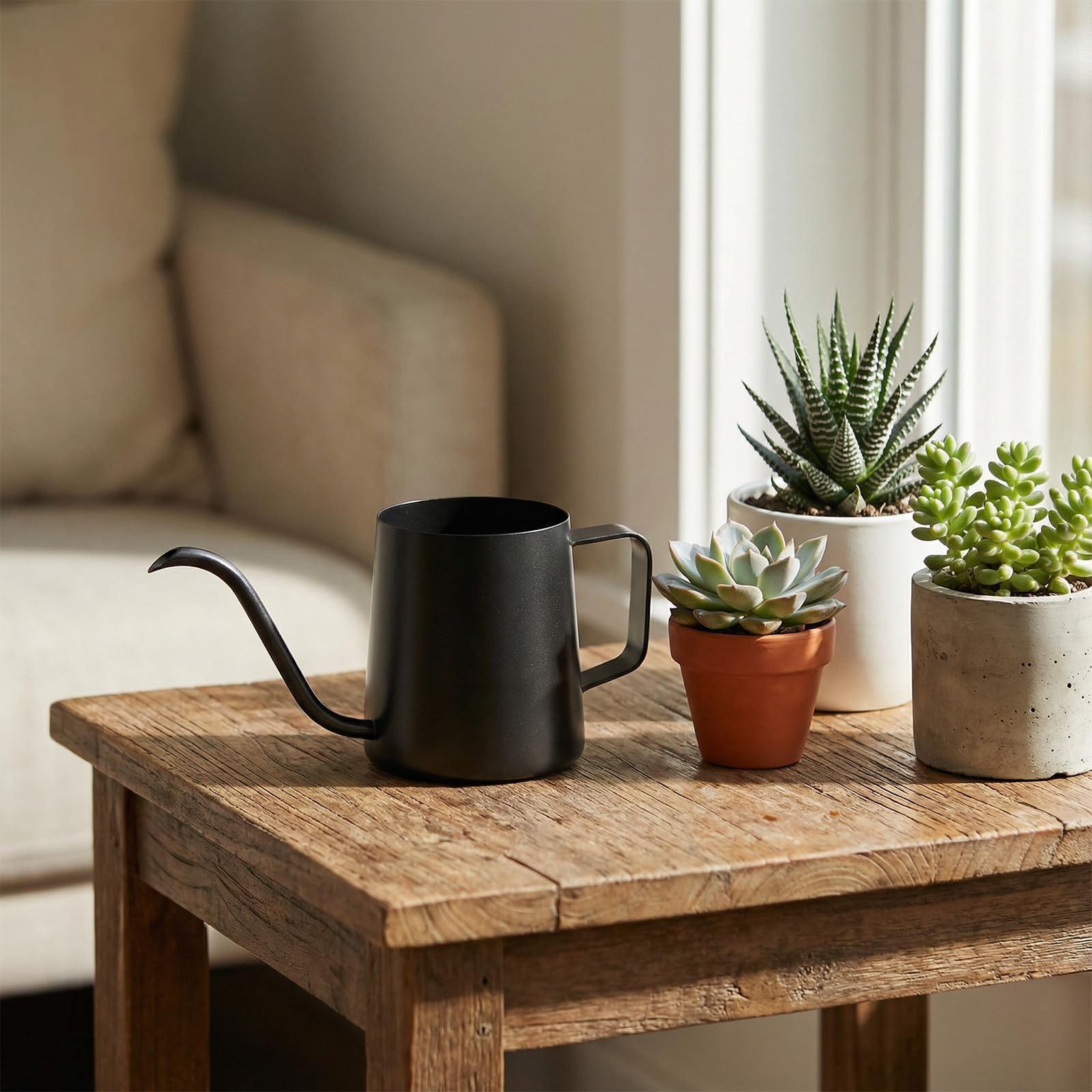 12oz / 350ml Mini Stainless Steel Watering Can, Long Spout with Handle for Indoor & Outdoor Plants