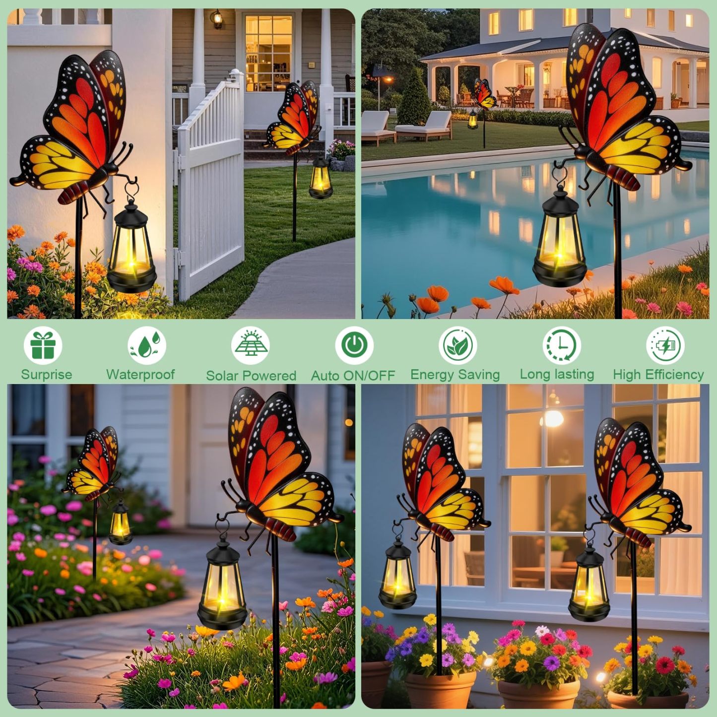 Waterproof Solar Butterfly Stake Lights, 32.28 Inch Metal Garden Decor Lights, Outdoor Decorative Lamps for Yard Patio Porch Lawn, Ideal Birthday Gifts for Mom & Women